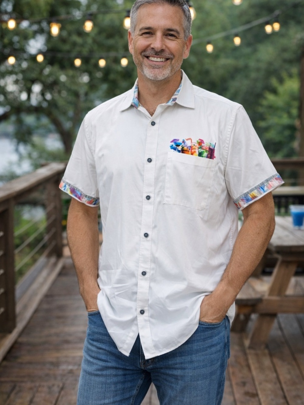 Robert Graham  Shirt with Multicolor Cocktails. Accented Short Sleeve Cuff. 2XL